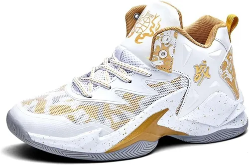 Vista 9 de VAXAV Women's Men's High Top Basketball Shoes Blanco Azul
