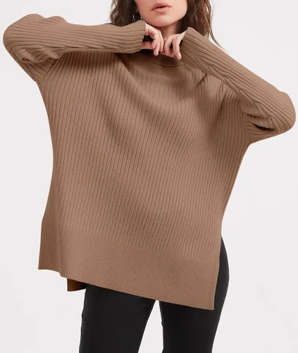 Vista 3 de LILLUSORY Suéter de cuello alto de gran tamaño para mujer 2023, suéter de punto acanalado de moda para otoño