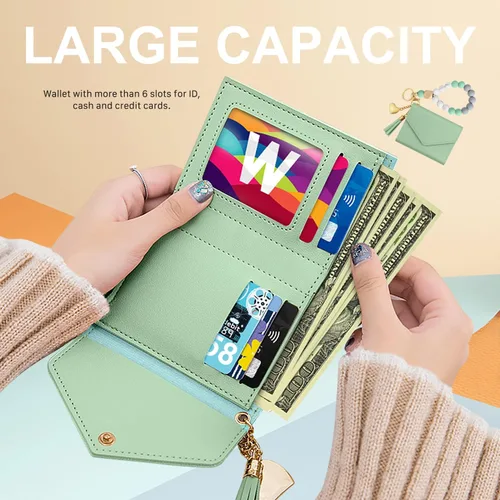 Vista 3 de DGDFLDGC Llavero de pulsera con cuentas de silicona elástica con bolsillo para tarjetas con cuentas llavero pulsera cartera