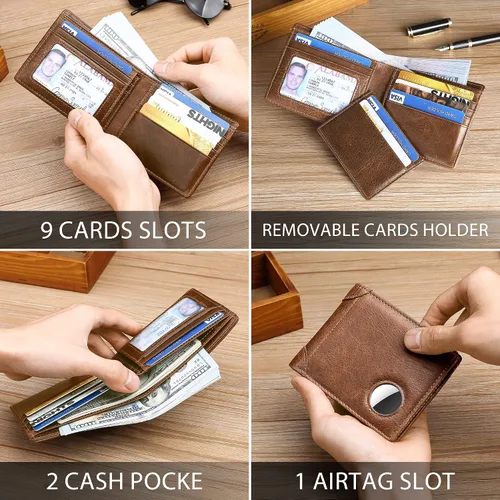 Vista 3 de Airtag mens Wallet, marrón, (Coffeebrown), Cartera de cuero para hombre