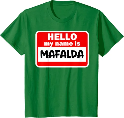 Vista 3 de Mafalda Hello Hi My Name Is Camiseta con nombre en camiseta personalizada, Negro