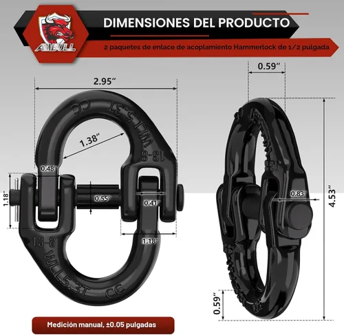 Vista 2 de Paquete de 2 Conectores de Eslabón de Cadena de Seguridad de 1/2", Eslabón de Acoplamiento Hammerlock de Enganche de Remolque G80, Conector