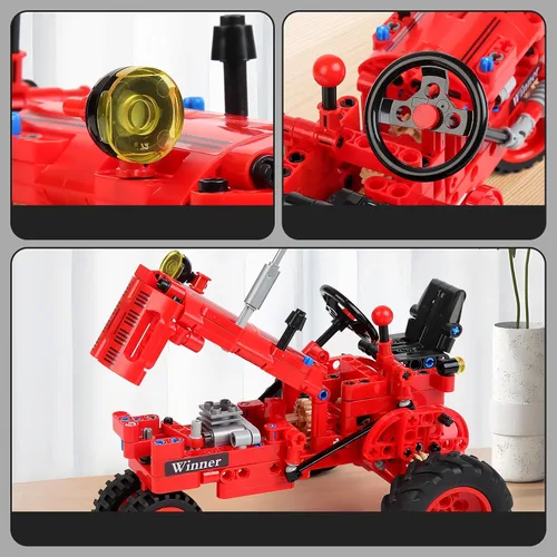 Vista 2 de Juego de bloques de construcción clásicos de tractor rojo 1/12, kit de construcción de tractor de granja para niños a partir de 6 años, kit
