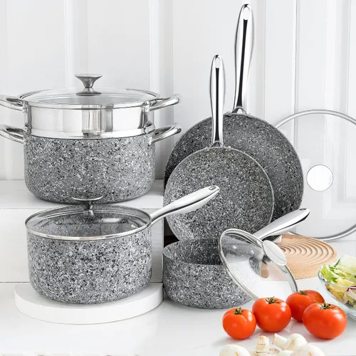 Vista 6 de MICHELANGELO Stone - Juego de utensilios de cocina de 10 piezas, ollas y sartenes ultra antiadherentes con revestimiento derivado de piedra