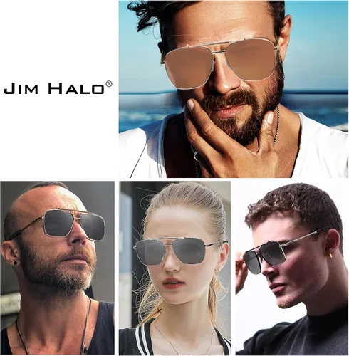 Vista 2 de JIM HALO Gafas de sol de aviador cuadradas de gran tamaño para hombres y mujeres, marco de metal polarizado retro UV400