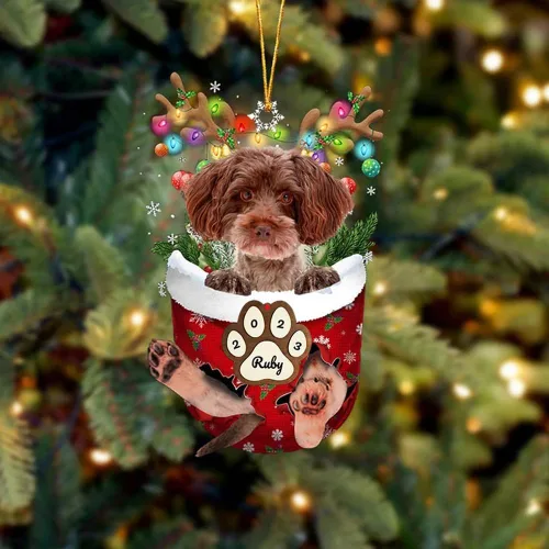 Vista 187 de Adornos personalizados de Pug cervatillo – Decoración personalizada para árbol de Navidad con patas de bolsillo de nieve