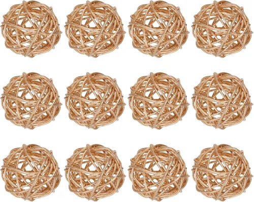 Vista 20 de MECCANIXITY 12 bolas decorativas de mimbre de ratán de 2 pulgadas para rellenos de jarrones, bodas, jardines, fiestas de pasillo, color negro