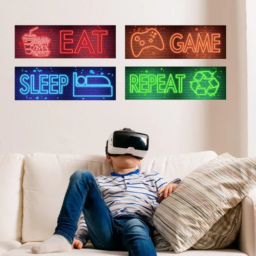 Vista 3 de Calcomanía de pared de videojuegos de neón, decoración de pared para niños, decoración de juegos para habitación de niños, videojuegos, arte