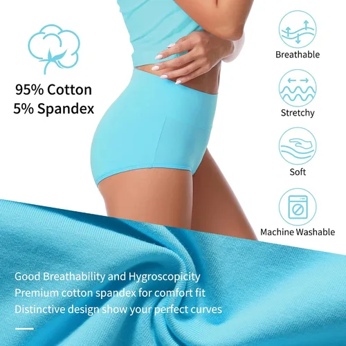 Vista 2 de CAILECOTTON Ropa interior de algodón para mujer, bragas de cintura alta, cobertura completa, bragas para mujer