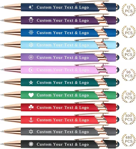Vista 10 de Bolígrafos personalizados (paquete de 12) – Bolígrafos de metal grabados personalizados con nombre/logotipo, bolígrafos personalizados a granel