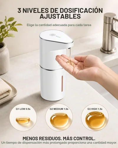 Vista 4 de Fantictas Dispensador automático de jabón líquido, 3 niveles para cocina y Blanco