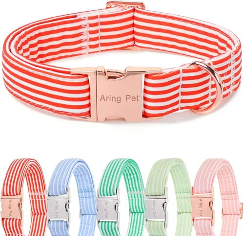 Vista 173 de Aring Pet Collar de algodón, ligero y ajustable, con hebilla de liberación rápida, para perros pequeños, medianos y grandes, para cachorros, S, Hoja