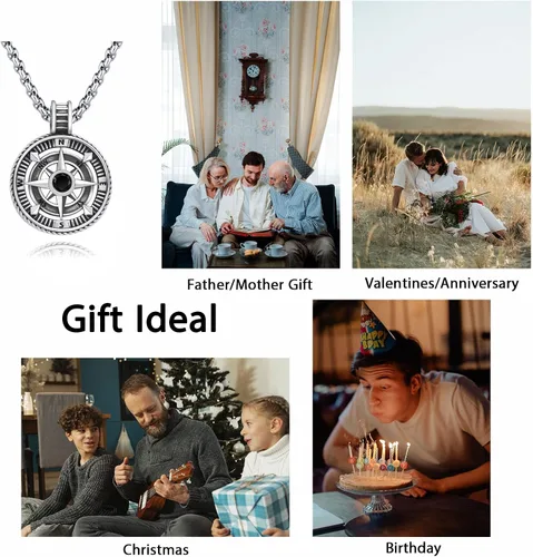 Vista 6 de Collar con colgante de brújula de plata de ley 925 para hombre, regalo inspirador de graduación para mujeres y hombres.