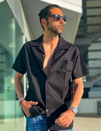 Vista 4 de COOFANDY - Camisas hawaianas de algodón y lino, florales, tropicales, con botones para hombre