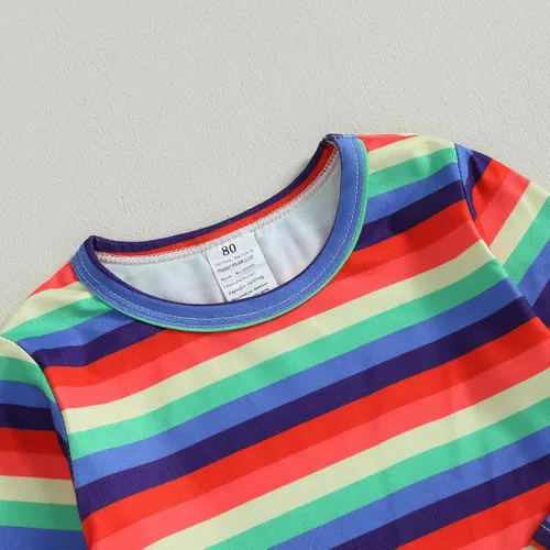Vista 5 de DSORVICD Conjunto de camiseta de manga larga a rayas y pantalones con tirantes para niños pequeños