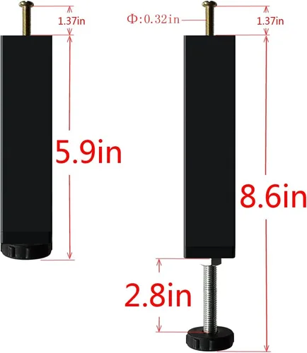 Vista 4 de Patas de soporte de metal para muebles, altura ajustable, marco central de cama resistente, elevadores de pies para plataforma Queen/King, piezas