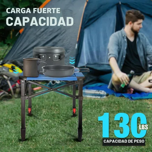 Vista 6 de VILLEY Mesa cuadrada plegable para acampar con bolsa de transporte, mesa cuadrada ajustable de aluminio ligero para exteriores, camping, picnic