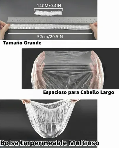 Vista 4 de Aquior Gorro de ducha desechable, 50 piezas de gorras de baño más grandes, gruesas, transparentes, impermeables, de plástico elástico, para mujeres