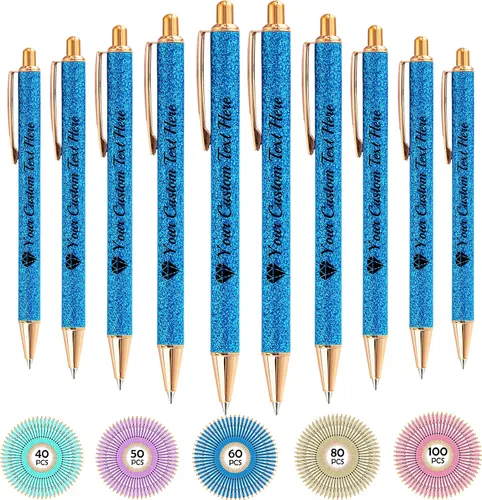 Vista 18 de Hasta 100 bolígrafos personalizados con nombre a granel, bolígrafo con purpurina de impresión personalizada, grabado gratis, texto con logotipo