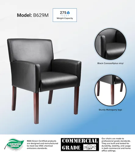 Vista 8 de Boss Office Products Caja de Recepción Silla Brazo con Acabado Caoba en Negro, 25"D x 24.5"W x 35"H