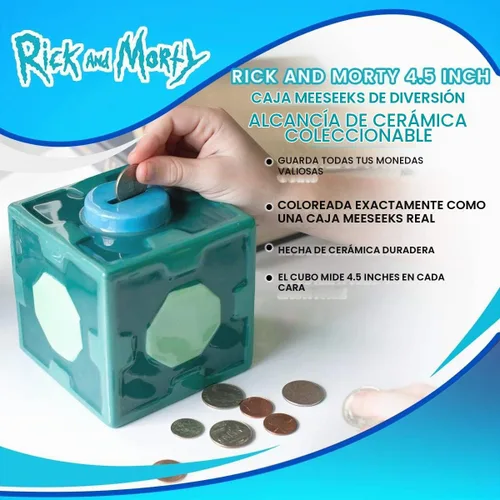 Vista 7 de Caja Meeseeks de Rick and Morty, 4 1/2", alcancía de cerámica para colección.