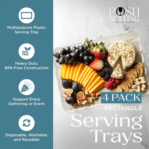Vista 2 de Posh Setting - Bandejas doradas con purpurina para fiestas, platos de plástico de 9 x 13 pulgadas y bandejas de alimentos