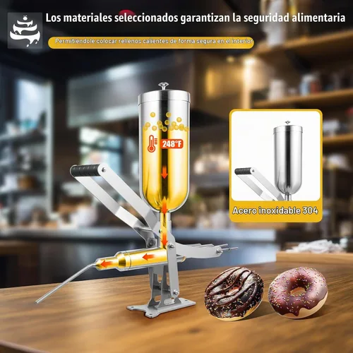 Vista 5 de Máquina de llenado manual de churrera churros 5L Donuts españoles Postre Churro Makers Máquina de llenado de mermelada de chocolate de acero