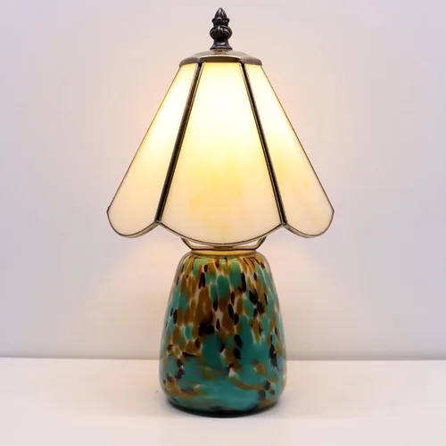 Vista 5 de Tiffany Style Stained Glass Table Lamp 12 Inch - Milky White Mushroom Lamp, 7X7X12 Inch,Mini Night Light, Glass Base, Accent Light,E12 Bulb