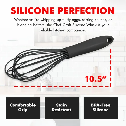 Vista 4 de Chef Craft Batidor de cocina de alambre de silicona premium, 10.5 pulgadas, color negro
