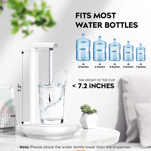 Vista 4 de Dispensador de agua de escritorio para botellas, bomba automática de jarra de 5 galones, dispensador eléctrico extraíble portátil para mesa, mesita