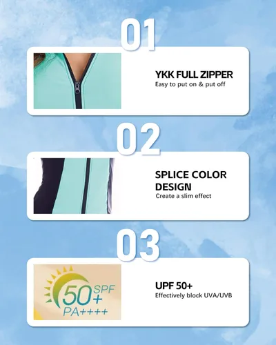 Vista 4 de 2 Piece Long Sleeve Swimsuit with Zipper UV UPF 50+, Comforts Rash Guard with Built in Bra Surfing Wetsuit for Women