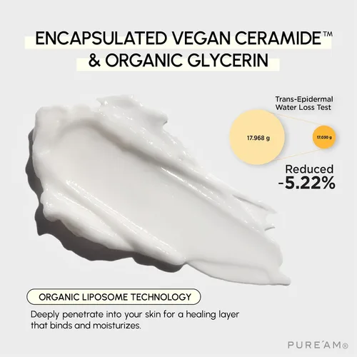 Vista 5 de PURE'AM Crema hidratante orgánica coreana de reparación de barrera, crema de ceramida para piel seca y sensible, bálsamo facial hidratante