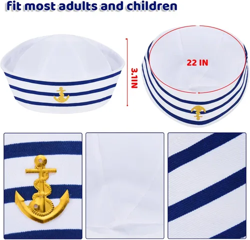 Vista 2 de KFPPLXQ Juego de 2 sombreros de marinero y 2 bufandas para mujeres y hombres, accesorio para disfraz, disfraz de marinero de verano, suministros