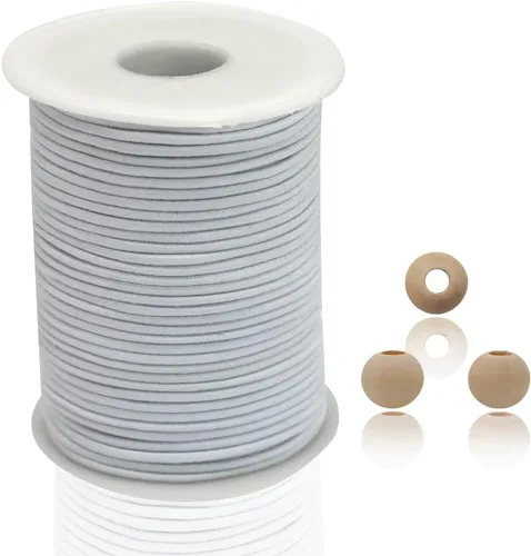 Vista 13 de Cordón elástico delgado negro de 2mm para hacer pulseras, cuerda elástica redonda de 129 pies, cordón para cuentas Pony, hilo elástico