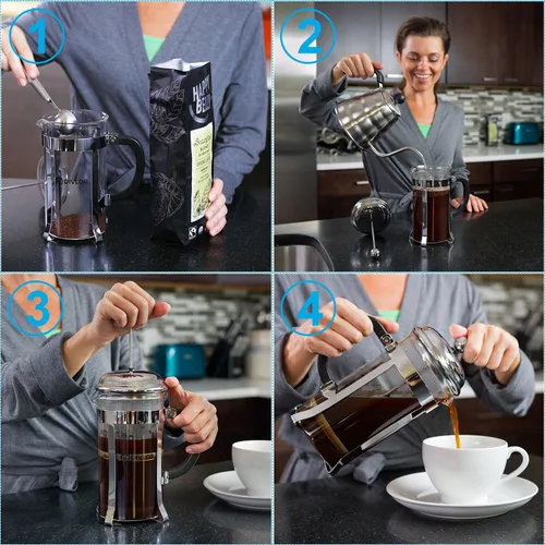 Vista 2 de Cafetera de prensa francesa, 34 onzas, 8 tazas, cuchara de clip y 2 filtros adicionales incluidos Divlor