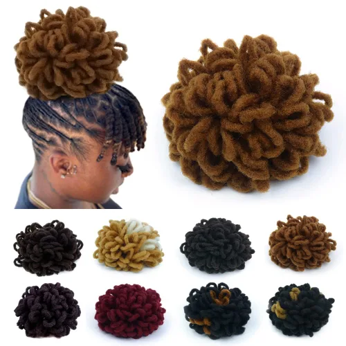 Vista 32 de Moños de Cola de Caballo con Cordón Negro Marrón Loc para Mujeres Negras Moño Rizado de Pétalo Loc Cola de Caballo de Rastas Trenzas Faux Locs Moño