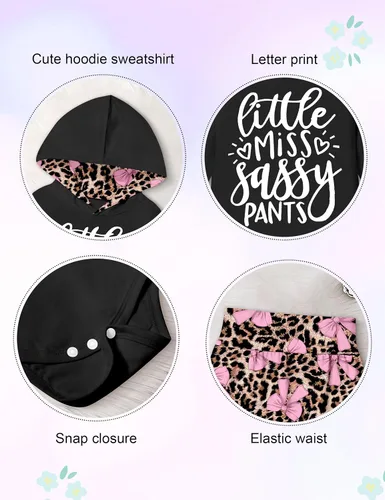 Vista 6 de KANGKANG Conjunto de sudadera con capucha y pantalones de manga larga para bebé recién nacida, para otoño e invierno Blace- Leopardo- Arco
