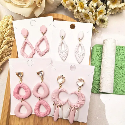Vista 4 de Rodillo de textura de arcilla polimérica de 3 piezas, funciona con cortadores de arcilla polimérica para manualidades, aretes, joyería, suministros