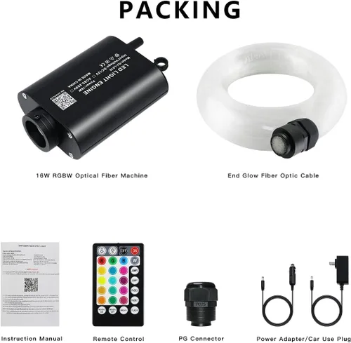 Vista 8 de Kit de luces de fibra óptica centelleante APP de 16W para techo estrellado, kit de luces de techo RGBW de estrella de fibra óptica activadas por