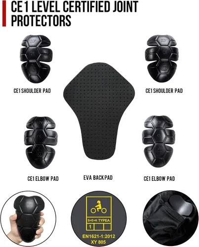 Vista 6 de BORLENI Chaqueta para motociclista, resistente al viento, equipo de protección de todo el cuerpo para motociclista Negro