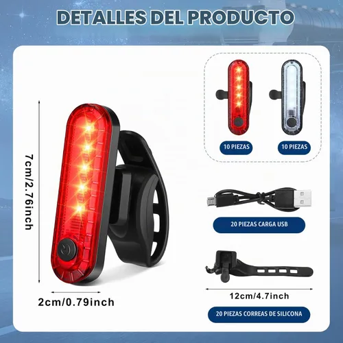 Vista 2 de Jerify Paquete de 20 luces LED recargables por USB, luces traseras de navegación, kit de luces traseras de bicicleta, impermeables, 4 opciones