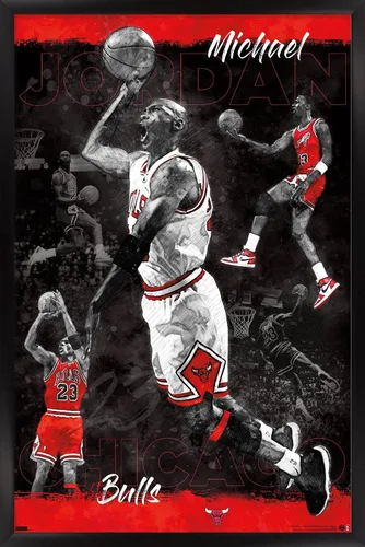 Vista 8 de Trends International Michael Jordan - Póster de pared de bosquejo, 14.725 x 22.375 pulgadas, versión enmarcada de madera de granero Versión