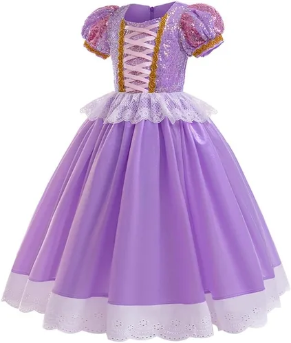Vista 30 de Disfraz de princesa Sofía Rapunzel para niñas, disfraz de Halloween, Navidad, cumpleaños, fiesta con accesorios