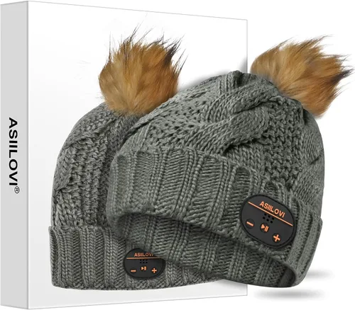 Vista 11 de gorro con Bluetooth 5.0, inalámbrico, de punto, gorro de invierno con micrófono incorporado desmontable, con altavoces estéreo HD, para exteriores