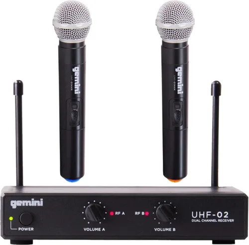 Vista 12 de Sistema de micrófono de mano UHF de doble canal Gemini (UHF-02M-S12) Dual-channel UHF handheld mics, 517-521 MHz - 150 ft range - dual volume