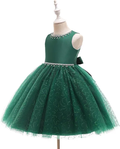 Vista 4 de Weileenice Vestido de lentejuelas vintage para niña de flores, vestido de novia formal de tul brillante con diamantes de imitación