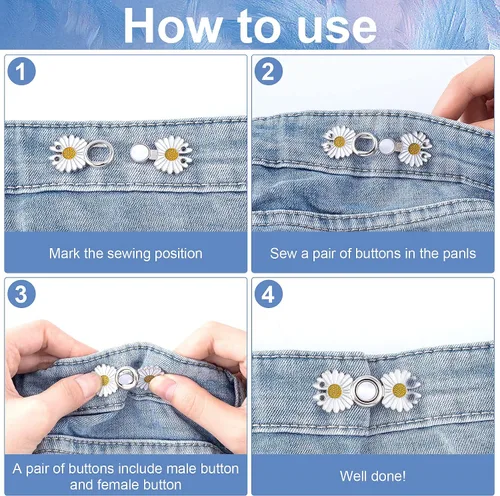Vista 3 de OIIKI Tensor de botones de jeans ajustable, 7 piezas, botones de mezclilla, alfileres de vestir, hebillas de ajuste de cintura, botones