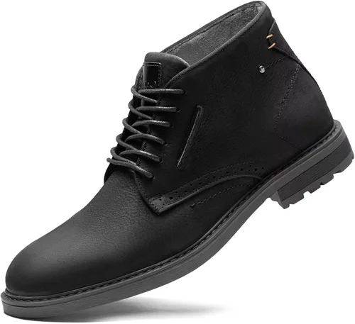 Vista 22 de Arkbird Botas Chukka para hombre, botines de cuero granulado con cordones de moda y comodidad casual Oxfords Marrón oscuro