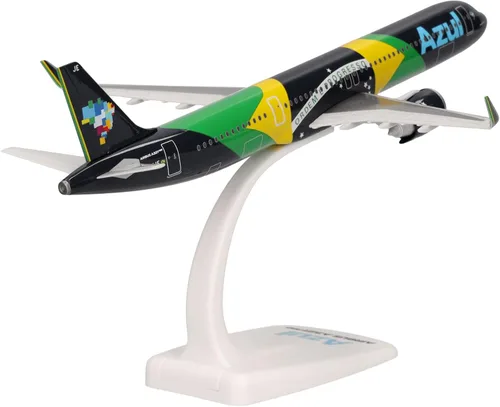 Vista 3 de Herpa Airplane Model Airbus A321neo Azul Bandera Brasileña a Escala de 1:200, Miniatura de Plástico con pedastal, Edificio Modelo, Edición