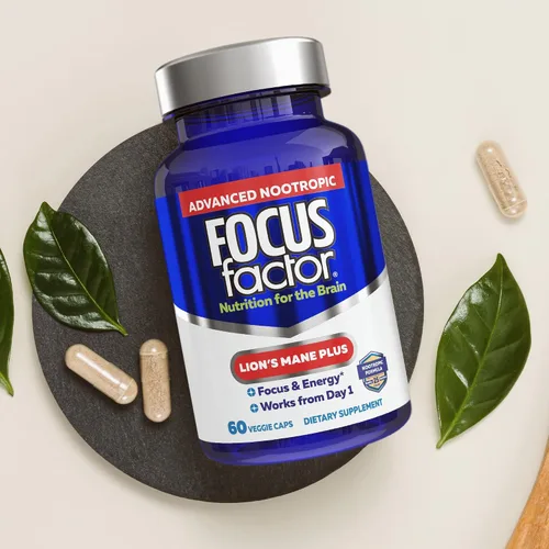Vista 7 de Focus Factor Lions Mane Plus, nootrópico avanzado con L-teanina, cafeína, enfoque y energía (60 unidades)